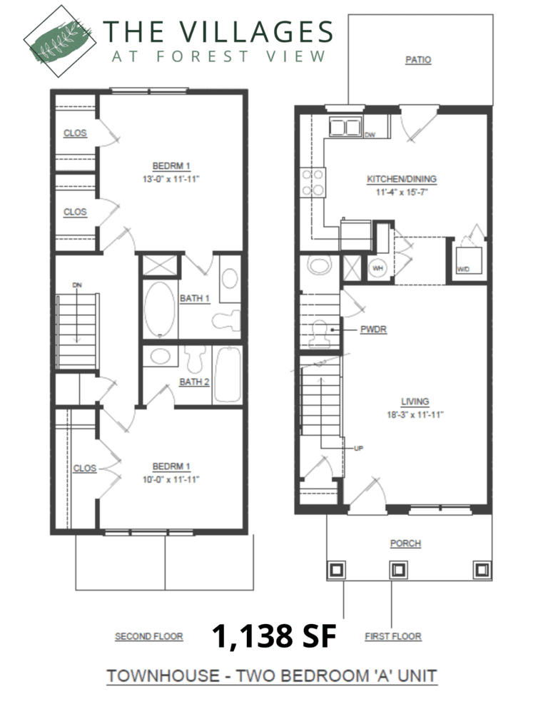 Villages at Forest View Townhouse Two Bedroom A Unit Floorplan