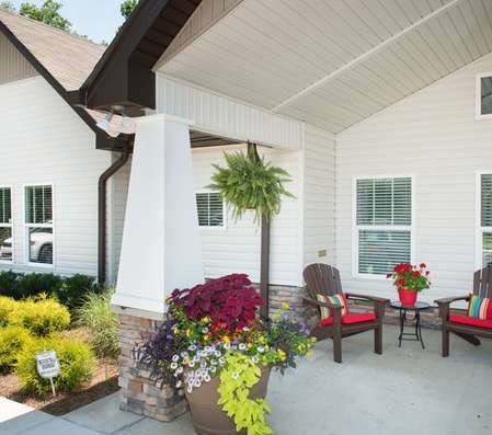 A back patio of a townhouse